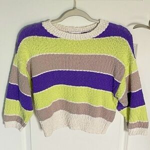Callahan anthropologie striped cropped textured knit Sweater 47476